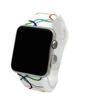White & Colorful Stripes Printed Silicone Apple Watch Band