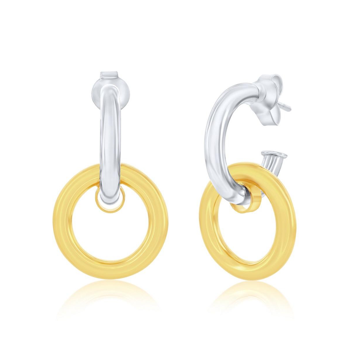 Sterling Silver, Double Round Hoop Earrings - Two-Tone - Two-tone