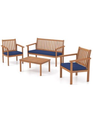 4 Piece Patio Wood Furniture Set Acacia Wood Sofa Set with Loveseat