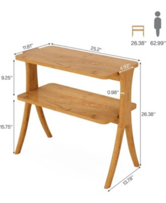 Narrow Side Table for Living Room, Farmhouse End Table with 2-Tier Storage Shelf and Solid Wood Legs
