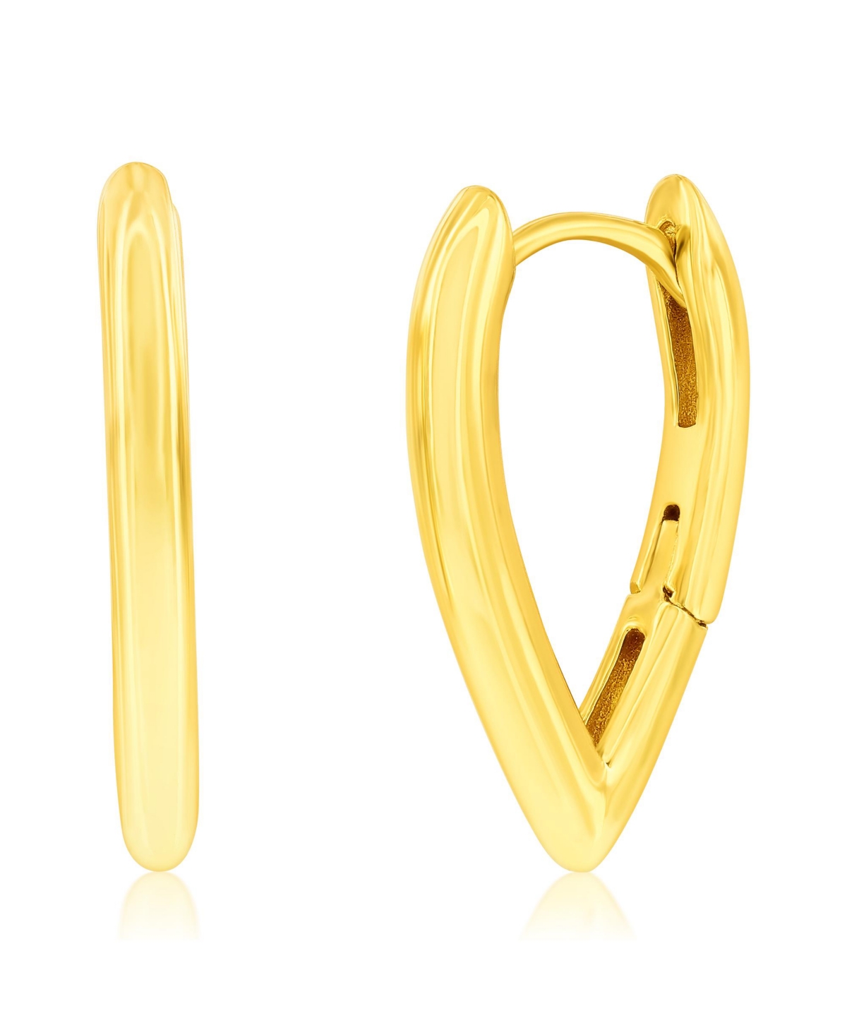 Sterling Silver, 'V' Shaped Hoop Earrings - Gold Plated - Gold