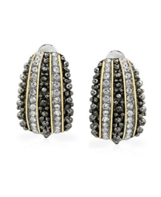 Bali Style Caviar Beading Crystal Half Hoop Clip-On Earrings 14K Gold Plated Brass