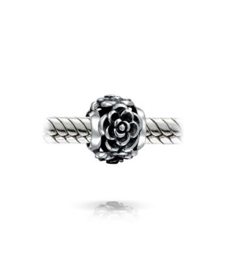 Flower Garden Black Rose Charm Bead in Oxidized Sterling Silver Bracelets
