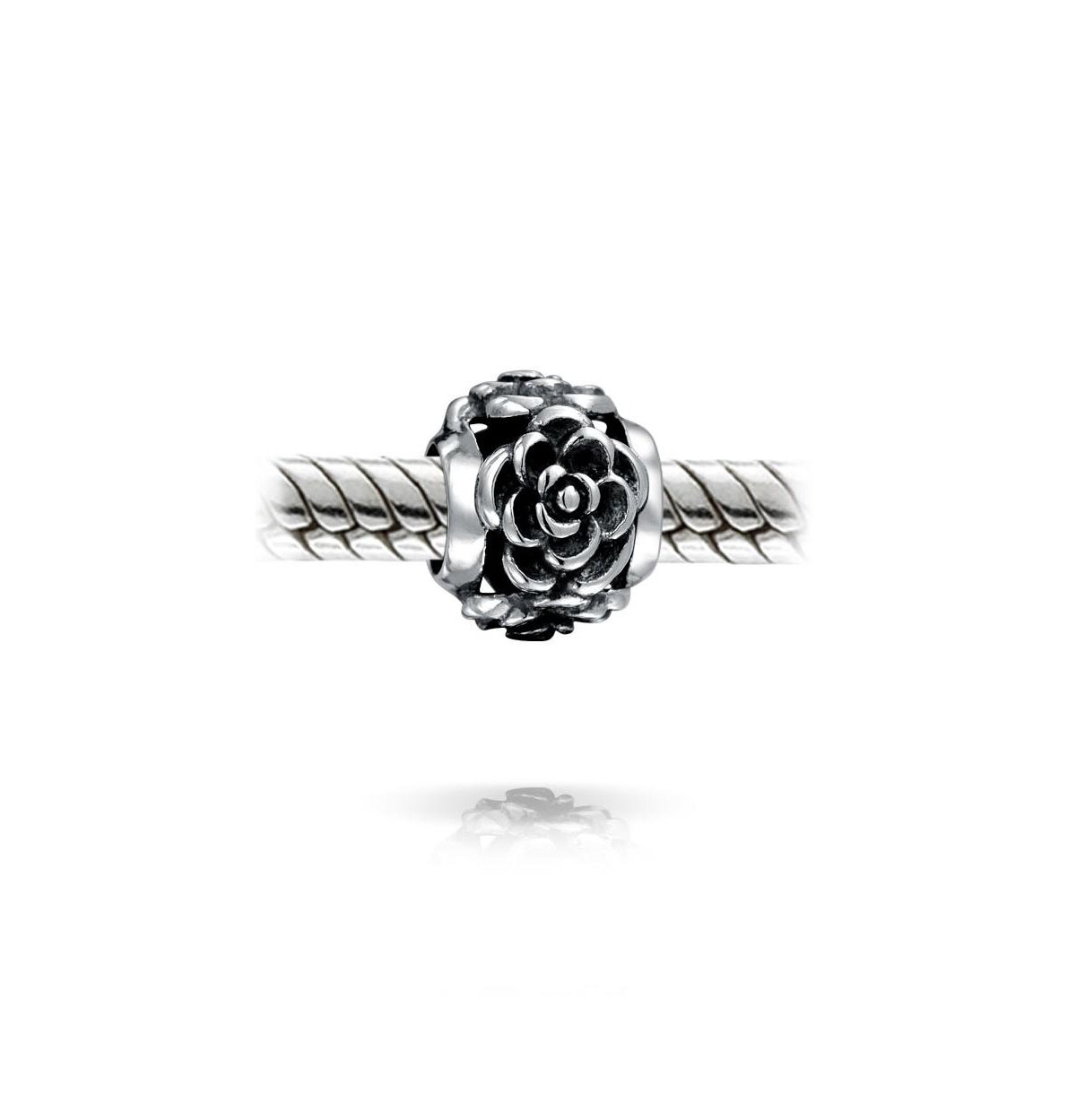 Bling Jewelry Flower Garden Black Rose Charm Bead in Oxidized Sterling Silver Bracelets