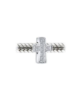 Simple Sparkling CZ Cross Charm Bead Communion & s Sterling Silver Fit