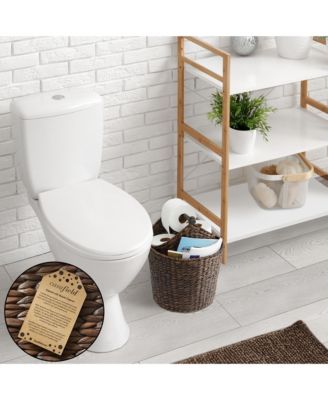 Toilet Paper Magazine Storage Basket with Roll Holder, Natural - Woven Water Hyacinth Wicker Bathroom Storage Bin