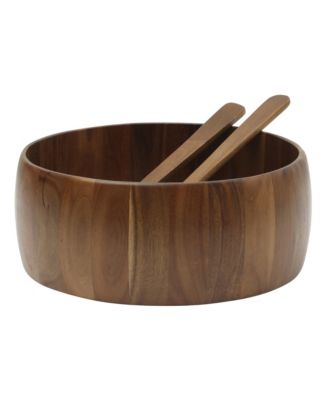 Laurelton 3 Piece Large 13" Acacia Wood Salad Serving Bowl Set w/ 2 Serving Tools