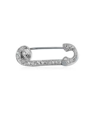 Sterling Silver White Gold Plated with Clear White Cubic Zirconia Pin