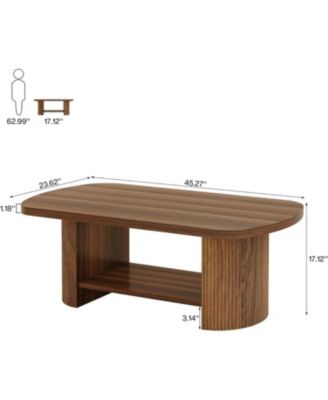 Oval Coffee Table, Mid-Century 2-Tier Coffee Table with Storage Shelf