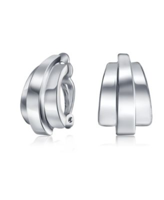 Set of 2 Modern Geometric Dome Clip-On Earrings for Non-Pierced Ears Gold Plated