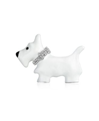 Large Statement Crystal White Enamel Pet Terrier Dog Brooch Pin Silver Plated
