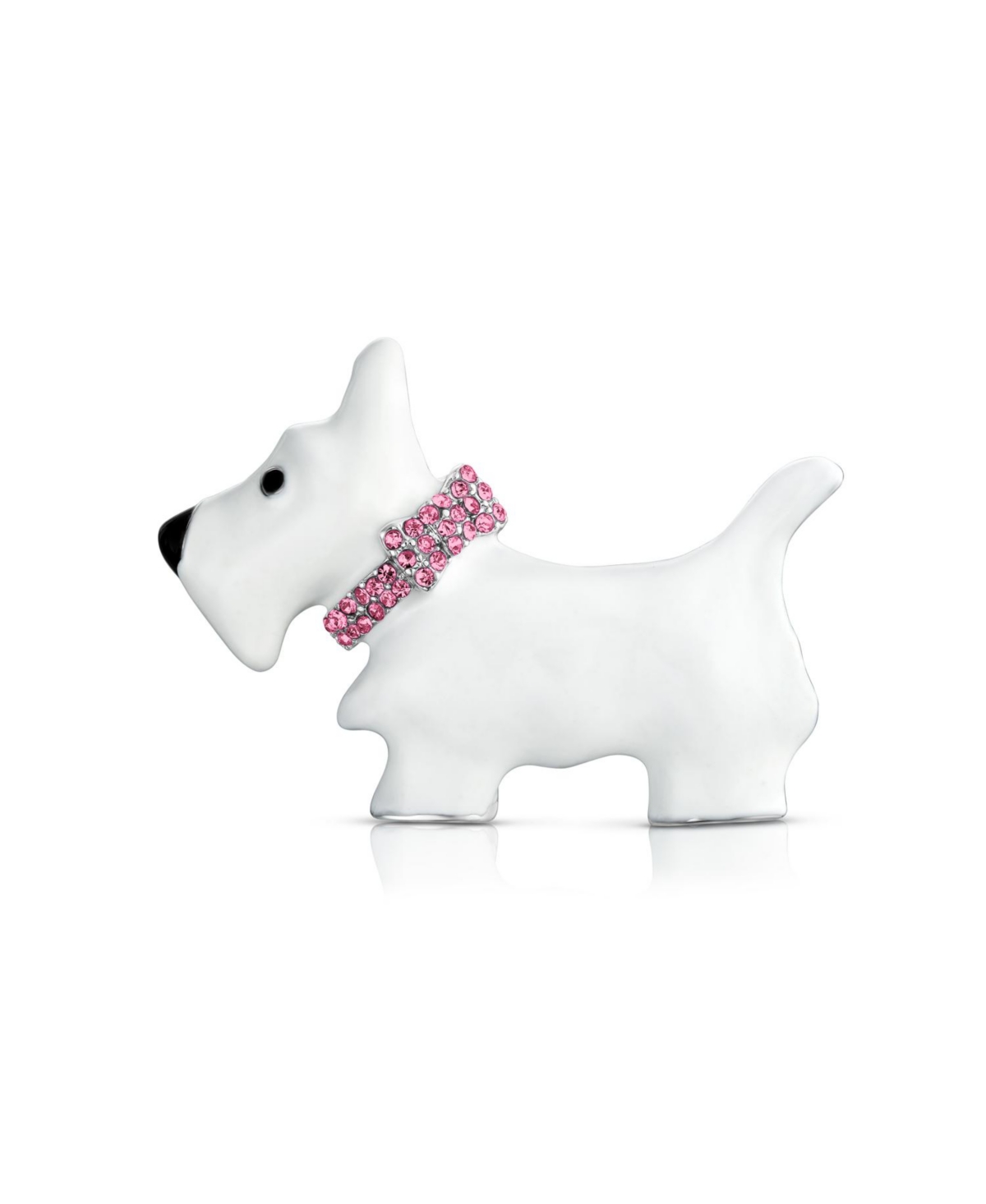 Large Statement Blue or Pink Crystal Dog Pin Silver Tone 1.3 Inch - Pink