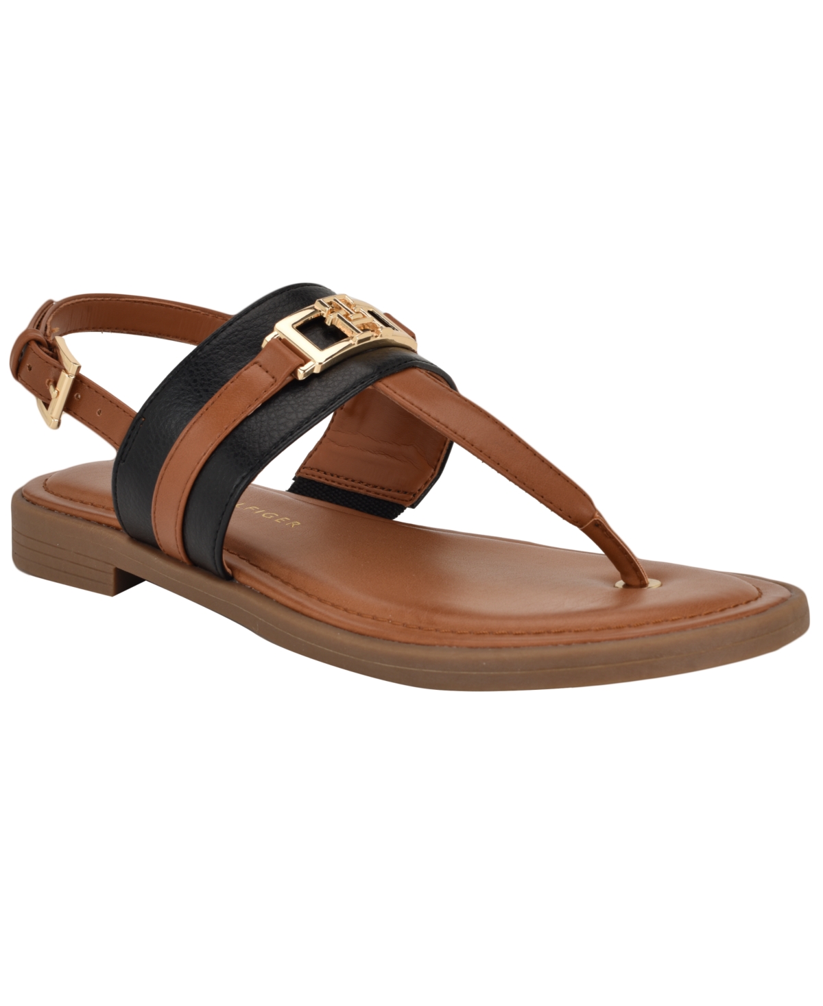 Tommy Hilfiger Women's Carree T-strap Flat Sandals In Black,brown