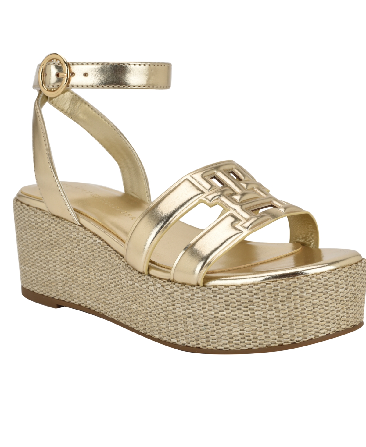Tommy Hilfiger Women's Vastie Raffia Platform Wedge Sandals In Gold Metallic