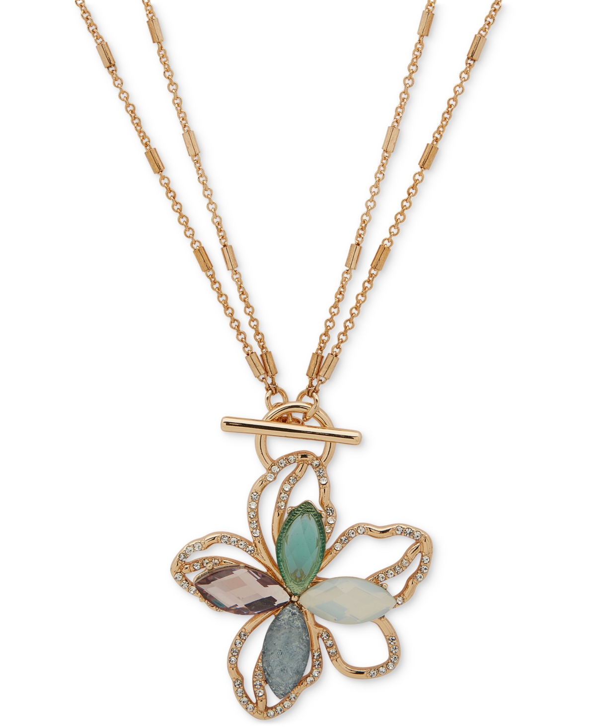 Gold-Tone Multi-Stone Toggle Flower Pendant Necklace, 18" - Multi