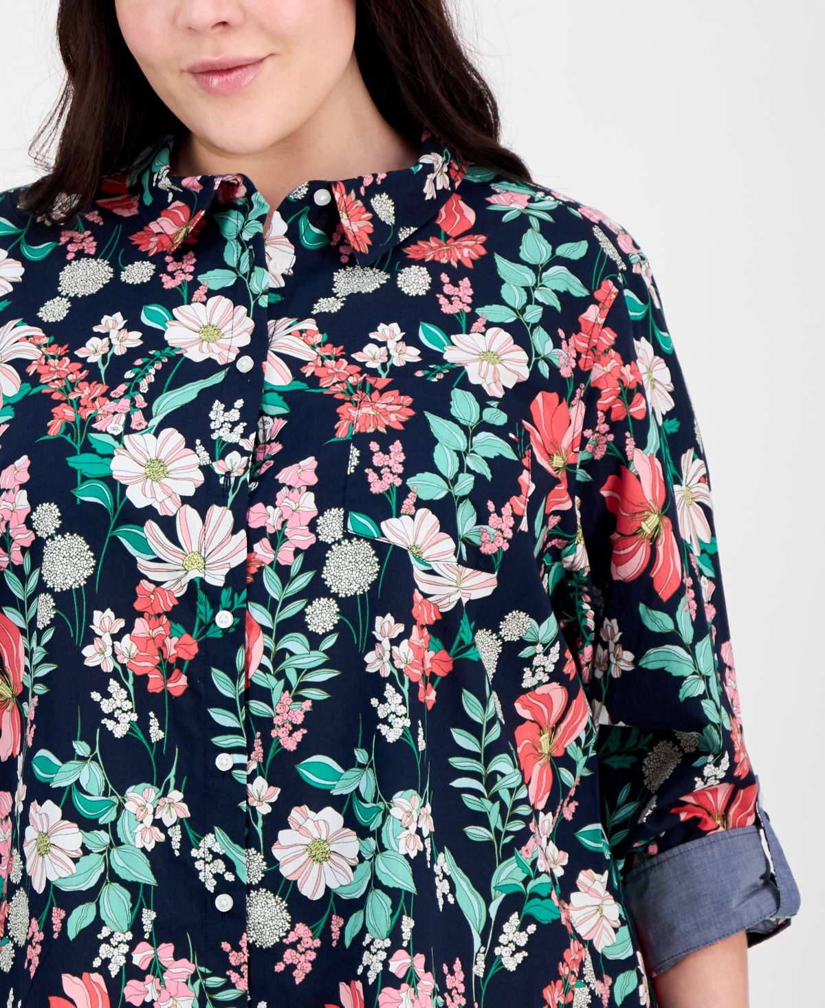 Tommy Hilfiger Plus Size Cotton Paisley-print Utility Shirt In Blue