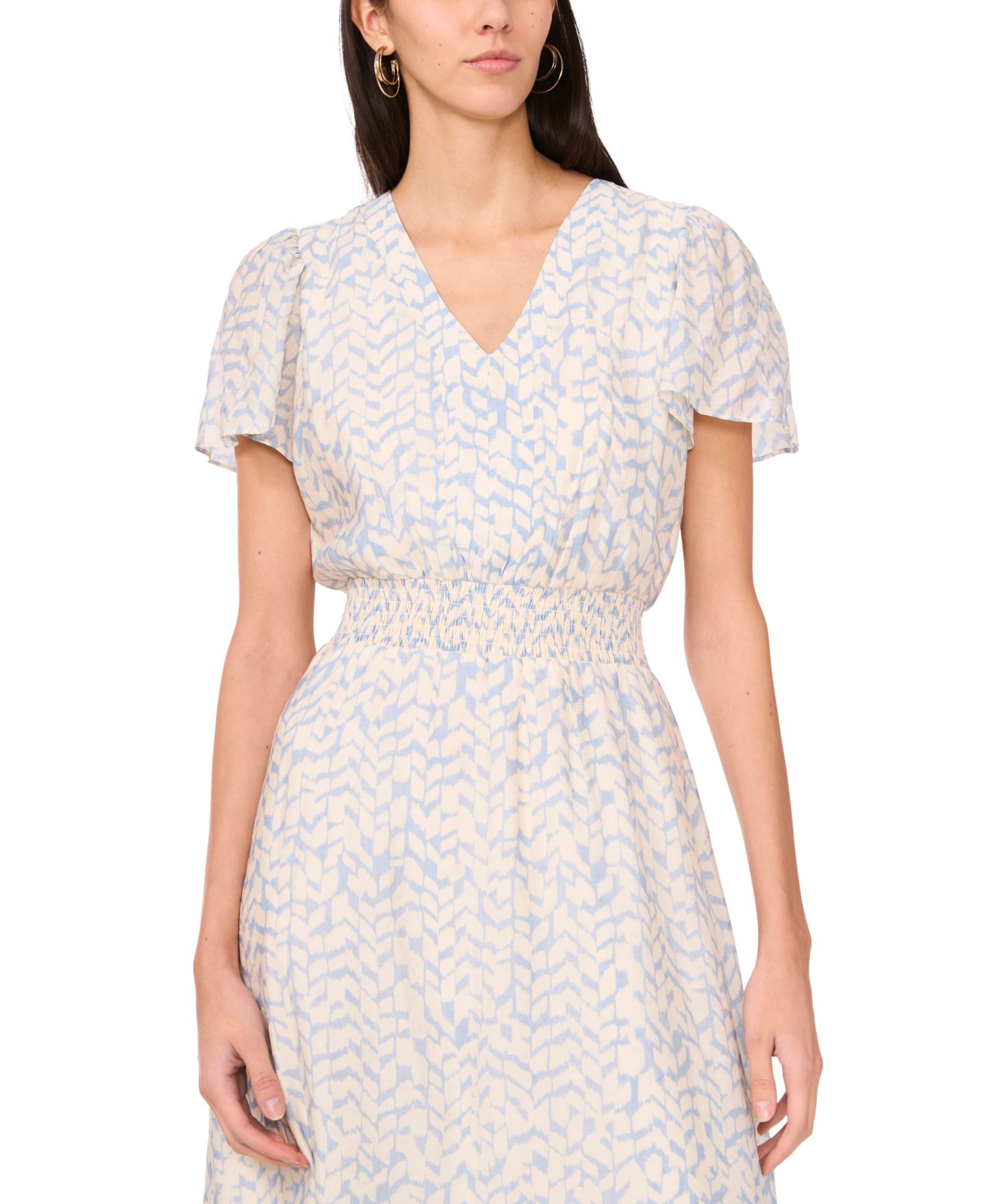 Женское платье Vince Camuto Printed V-Neck Smocked-Waist Midi, цвет: Kale Breeze — фото 3