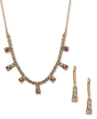 Anne Klein - Gold-Tone Crystal Cup Chain Frontal Necklace &  Earrings Set