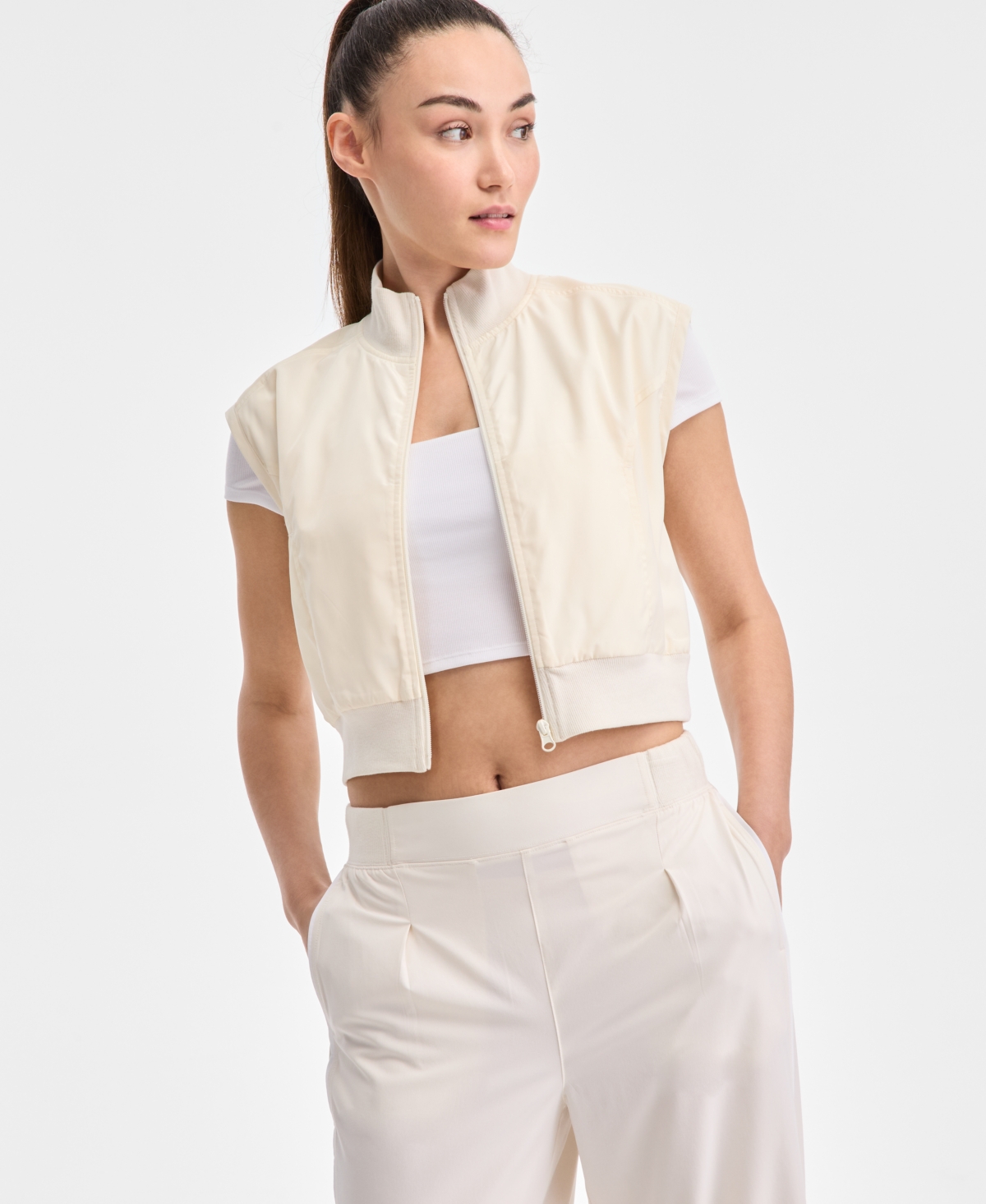 Id Ideology Women's Woven Piped Cropped Vest, Exclusively At Macy's In Tofu