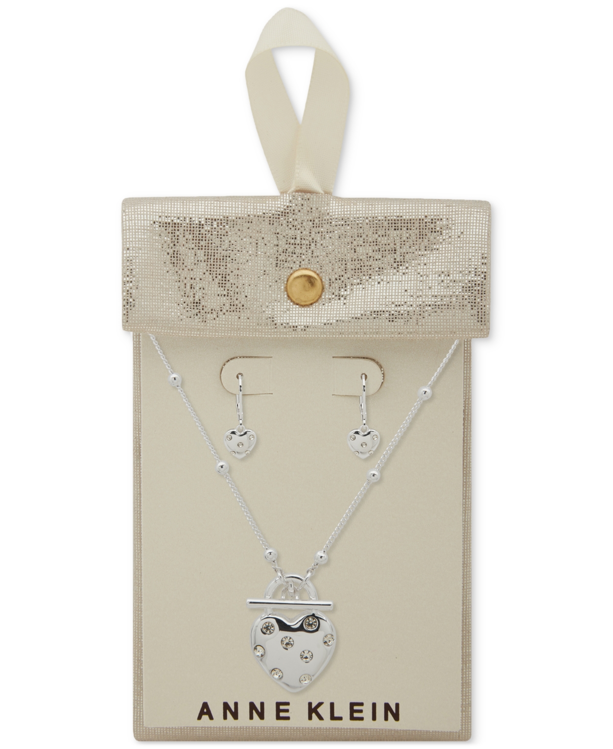 Anne Klein Silver-tone Crystal Heart Pendant Necklace & Earrings Set In Crystal,silver