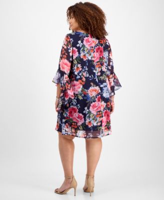 Plus Size Printed Round-Neck Sheath Dress