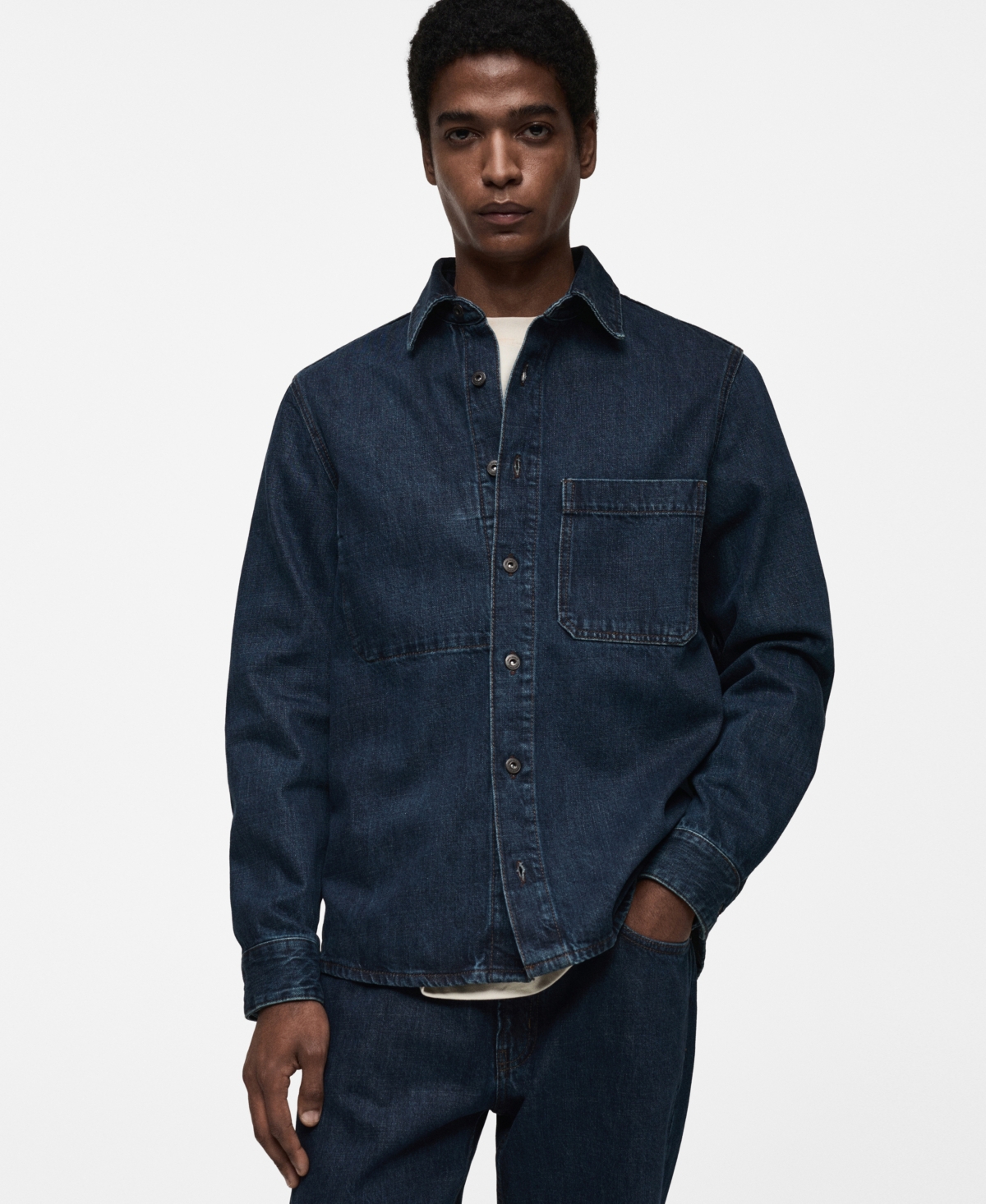 Men's Regular-Fit Denim Overshirt - Open Blue