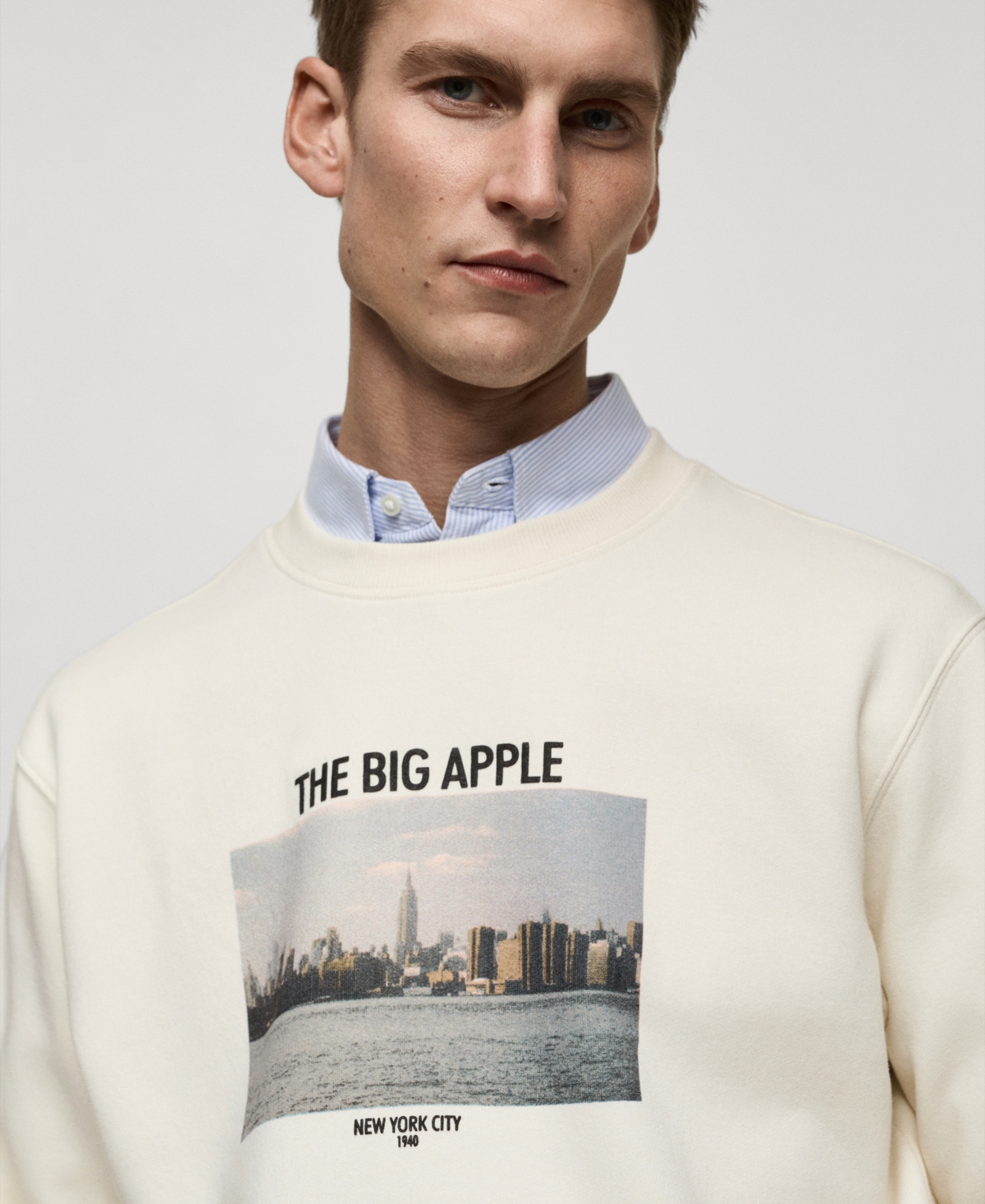 Mango Men's Graphic-print Cotton Sweatshirt In Beige