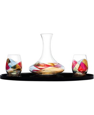 Artisanal Hand Painted Decanter Wine Glass Set