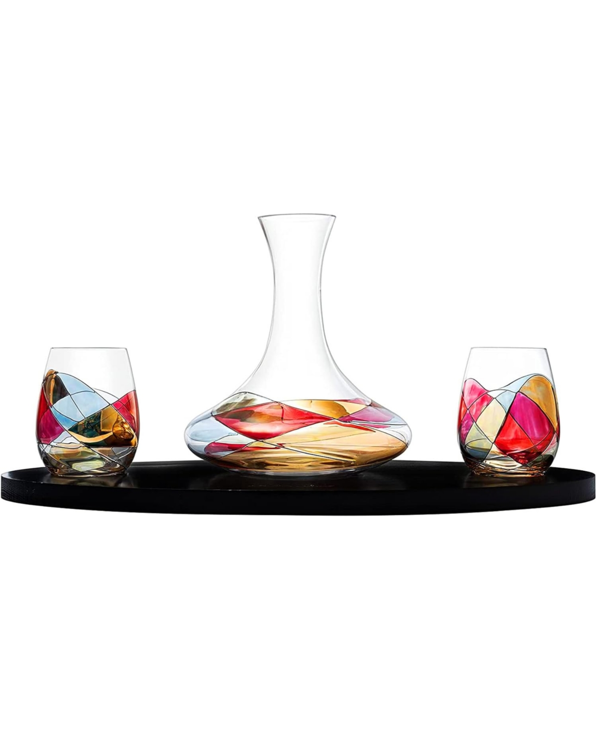 The Wine Savant Artisanal Hand Painted Decanter Wine Glass Set In Multicolor