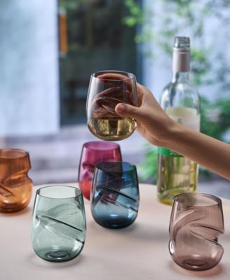 Khen Tritan Unbreakable Pastel Aerating Stemless Wine Glasses, Set of 6