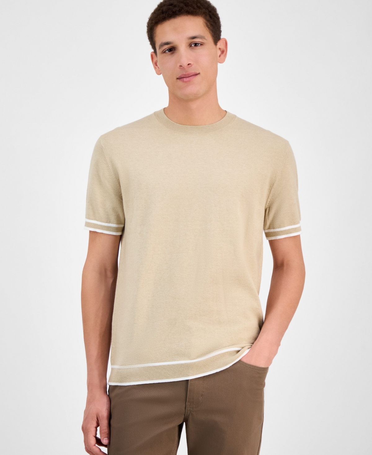 Men's Refined Short Sleeve Textured Sweater, Exclusively at Macy's - Neo Navy