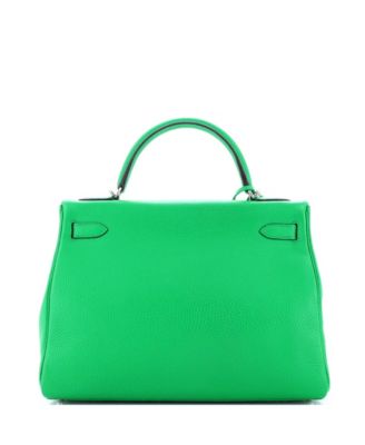 Kelly 32 Handbag Green Clemence with Palladium Hardware