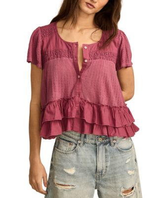 Lucky Brand - Women's Smocked Ruffle-Hem Top