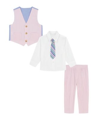 Baby Boys 4-Piece Seersucker Vest with Tie Set
