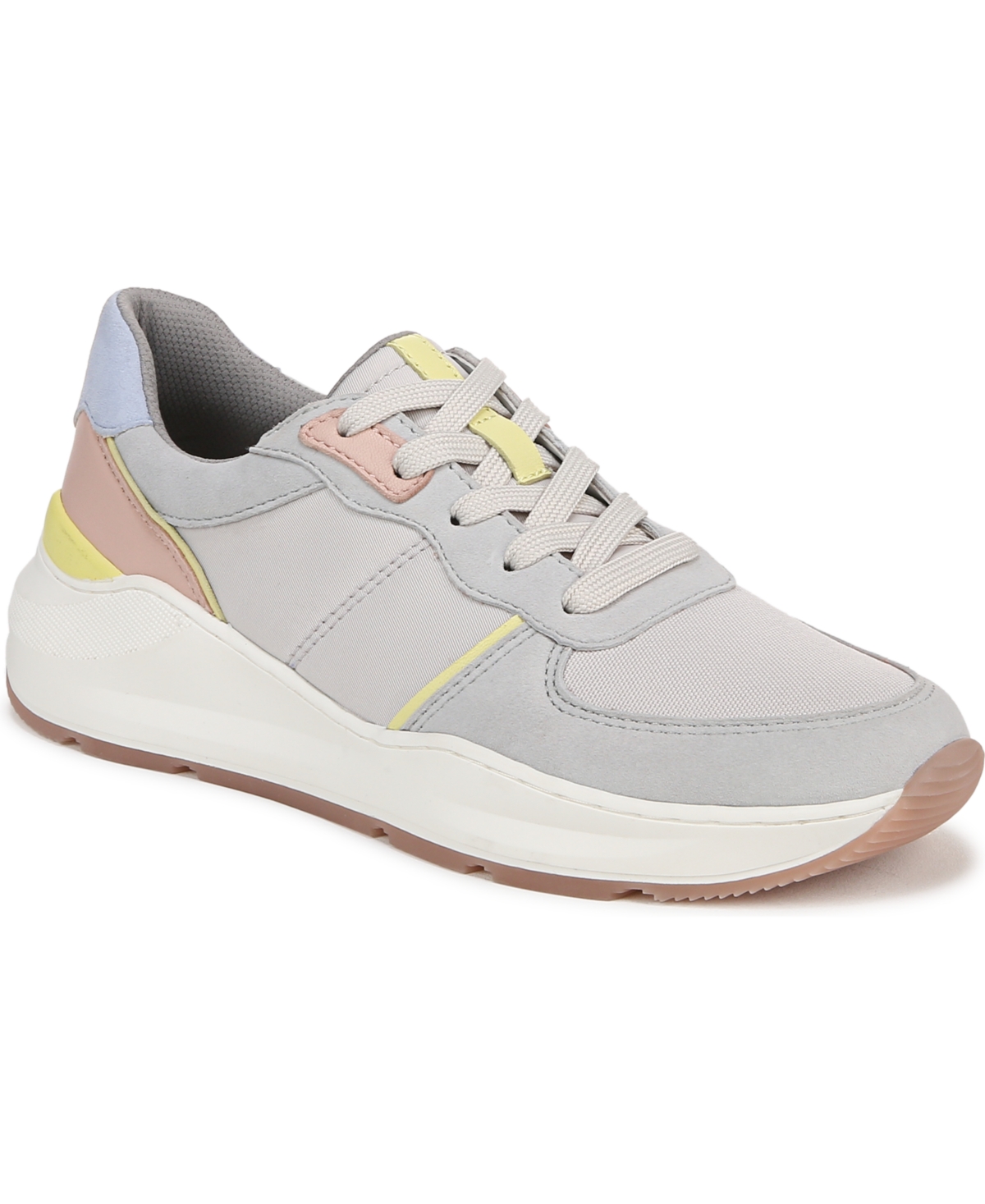 Shop Naturalizer Women's Blossom Round Toe Lace Up Wedge Sneakers In Digital Mist Grey Leather,fabric