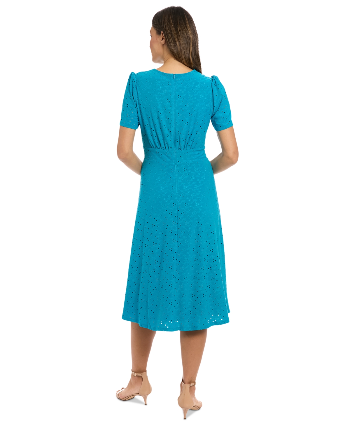 London Times Women's Round-neck Short-sleeve A-line Dress In B Reef Blu