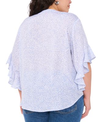 Plus Size Split-Neck Ruffle-Sleeve Blouse