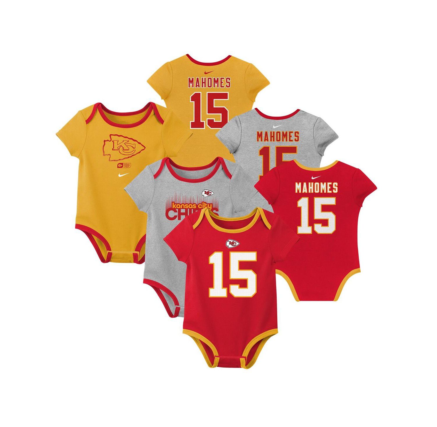 Baby Boys and Girls Patrick Mahomes Kansas City Chiefs Name & Number 3-Pack Bodysuit Set