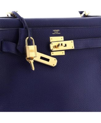 Pre-Owned Hermes Kelly 28 Handbag Blue Togo with Gold Hardware