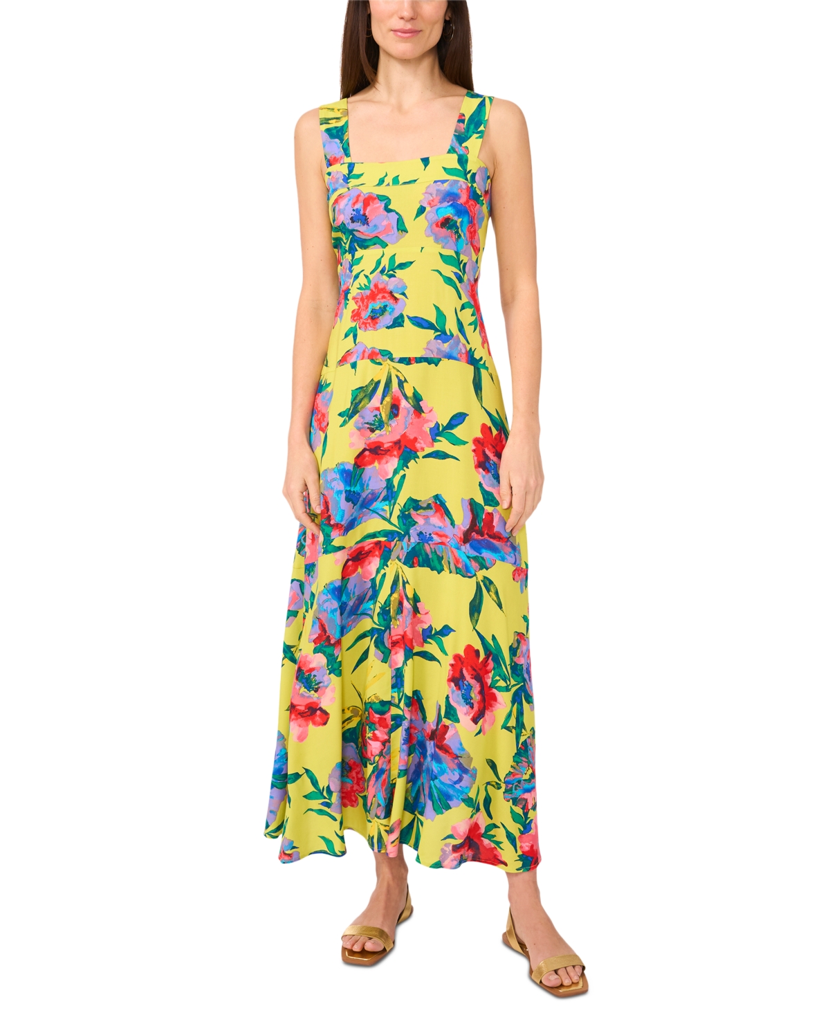 Vince Camuto Floral Tiered Maxi Dress In Cool Lime