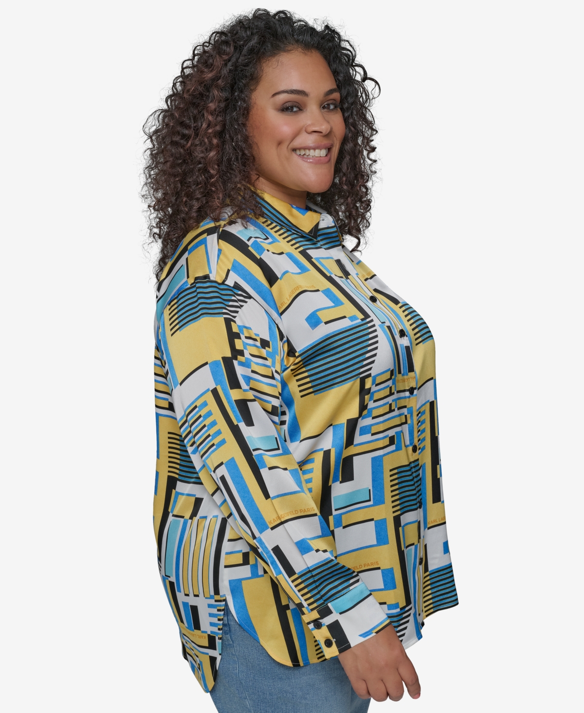 KARL LAGERFELD PLUS SIZE OVERSIZE BUTTON-FRONT UTILITY BLOUSE 