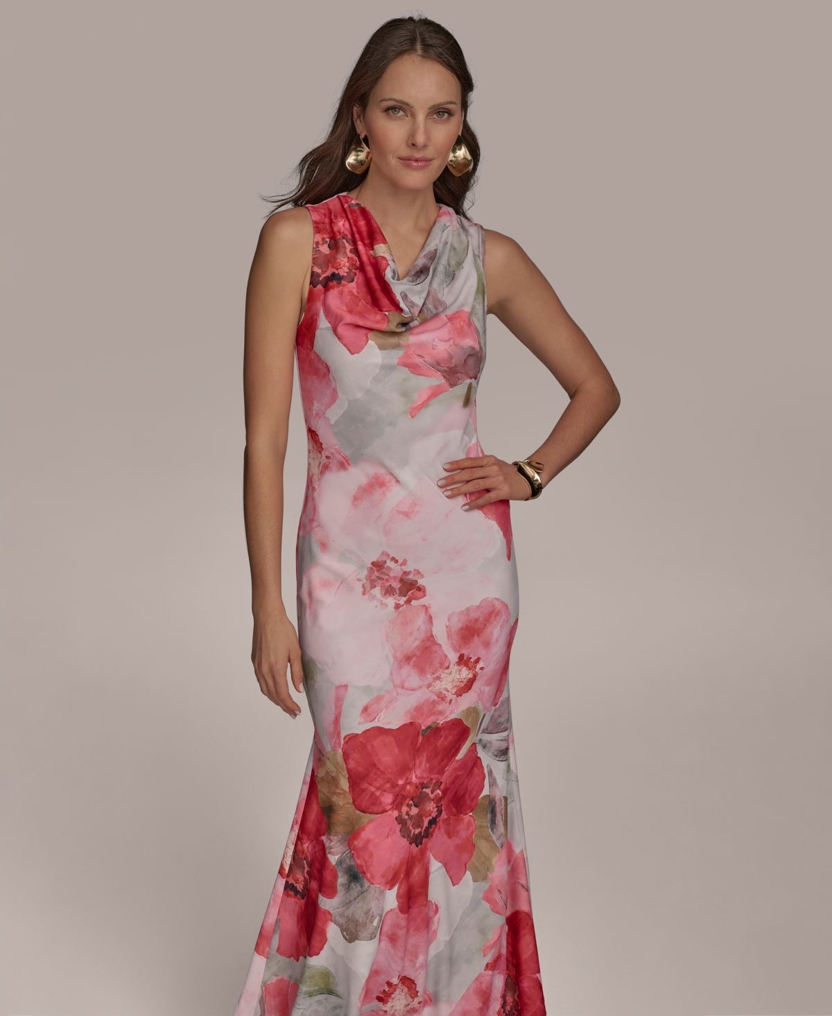 Donna Karan Women's Cowl-neck Sleeveless Gown In Spring Melon Multi