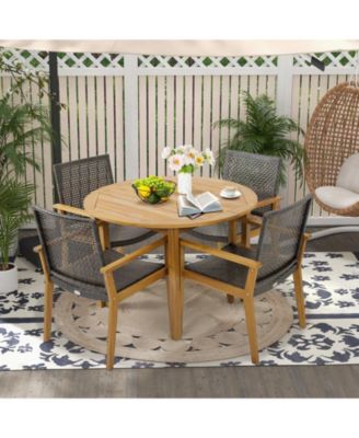 Set of 4 Outdoor Rattan Chairs with Sturdy Acacia Wood Frame for Patio or Garden
