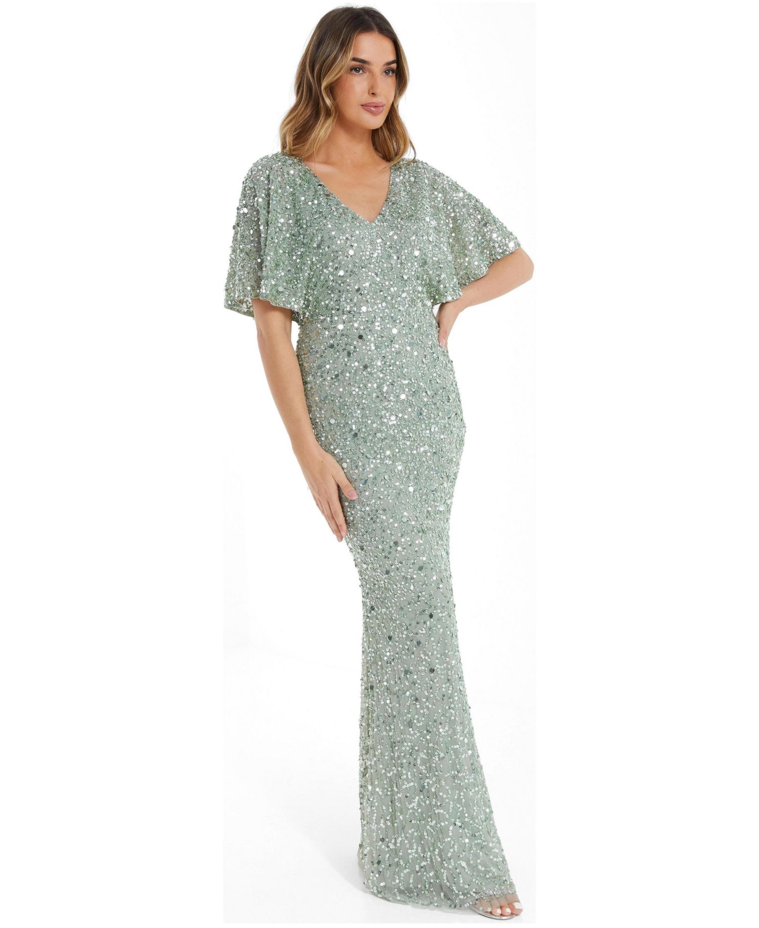 Women's Sequin Batwing Maxi Dress