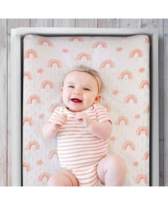 Changing Pad Cover for Baby Girls, Rainbow Floral Plush Minky