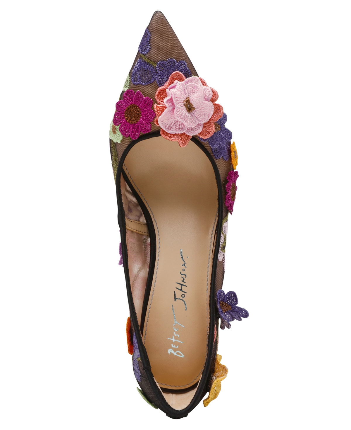 Shop Betsey Johnson Women's Aimey Floral Applique Mesh Pumps In Black Floral