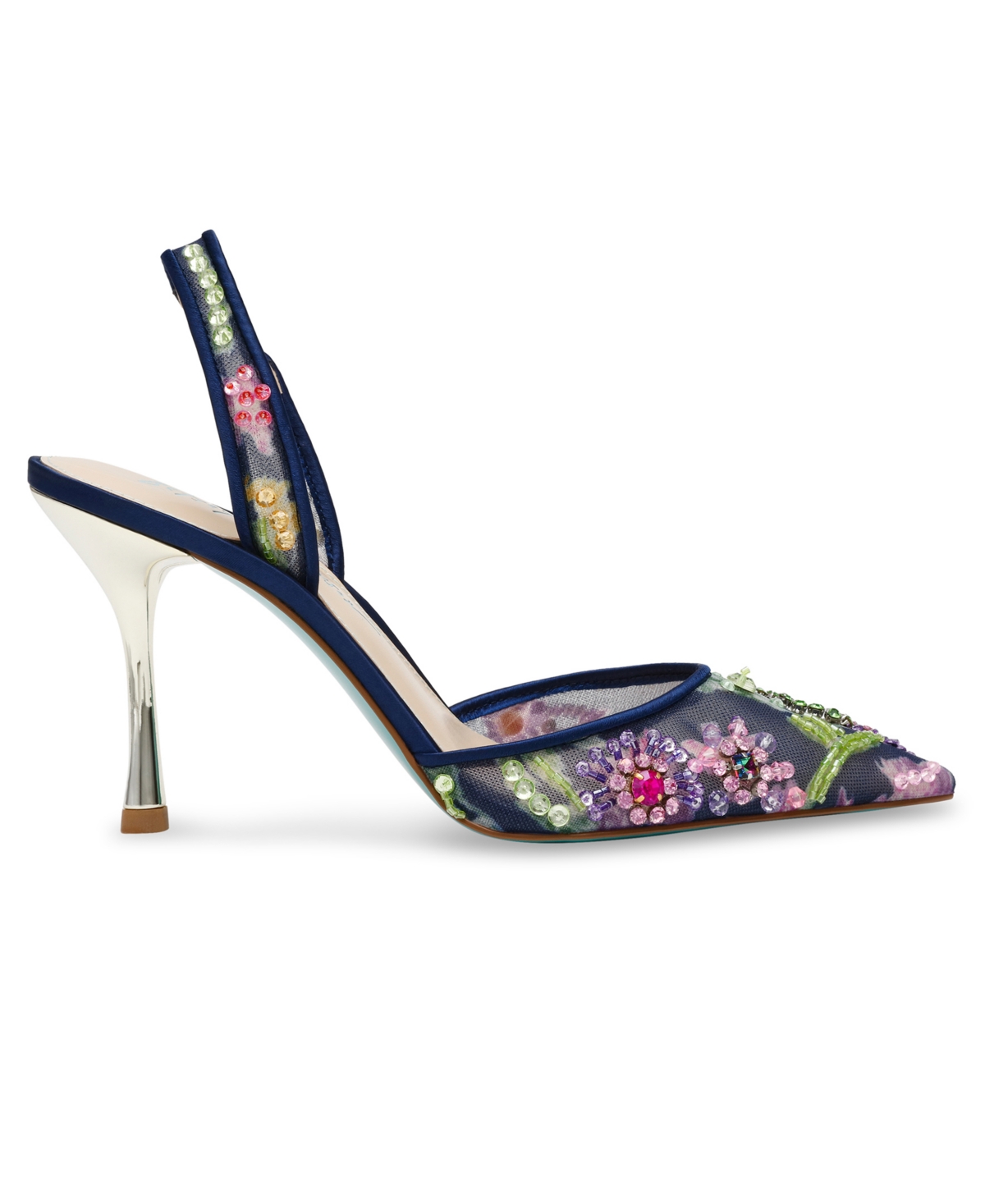 BETSEY JOHNSON VELMA JEWELED MESH SLINGBACK PUMPS 