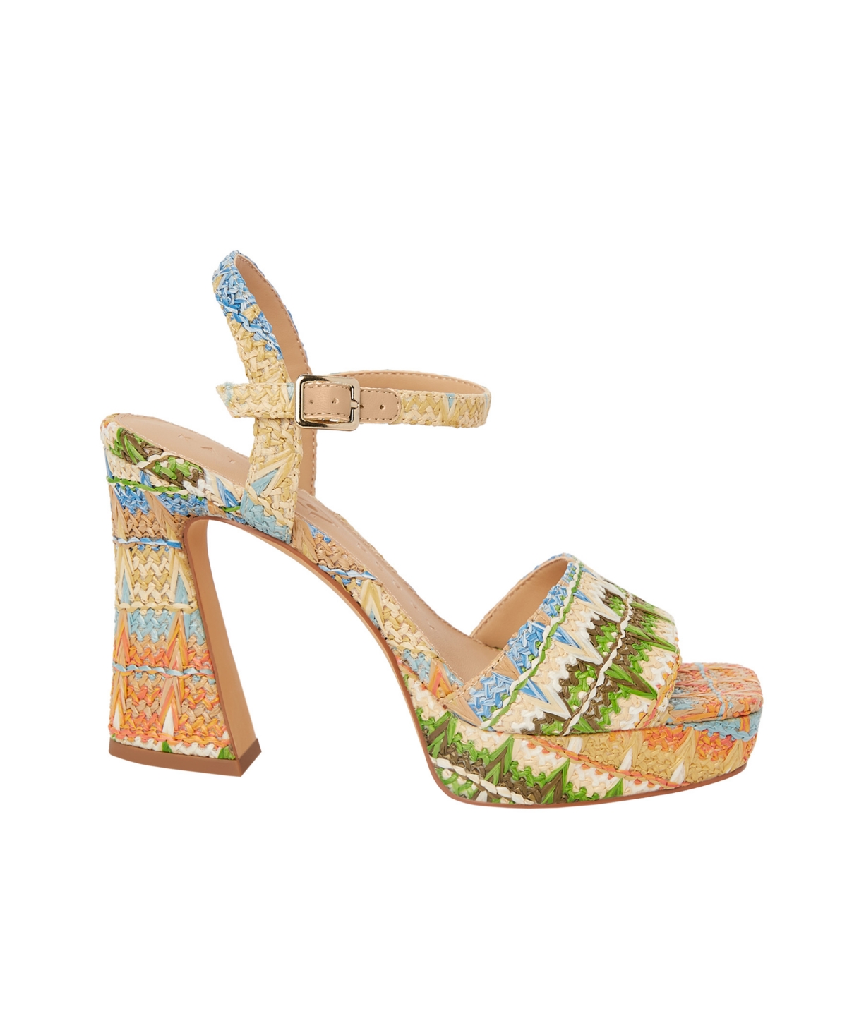 KATY PERRY WOMEN'S RAINBOW RAFFIA SQUARE TOE SANDALS 