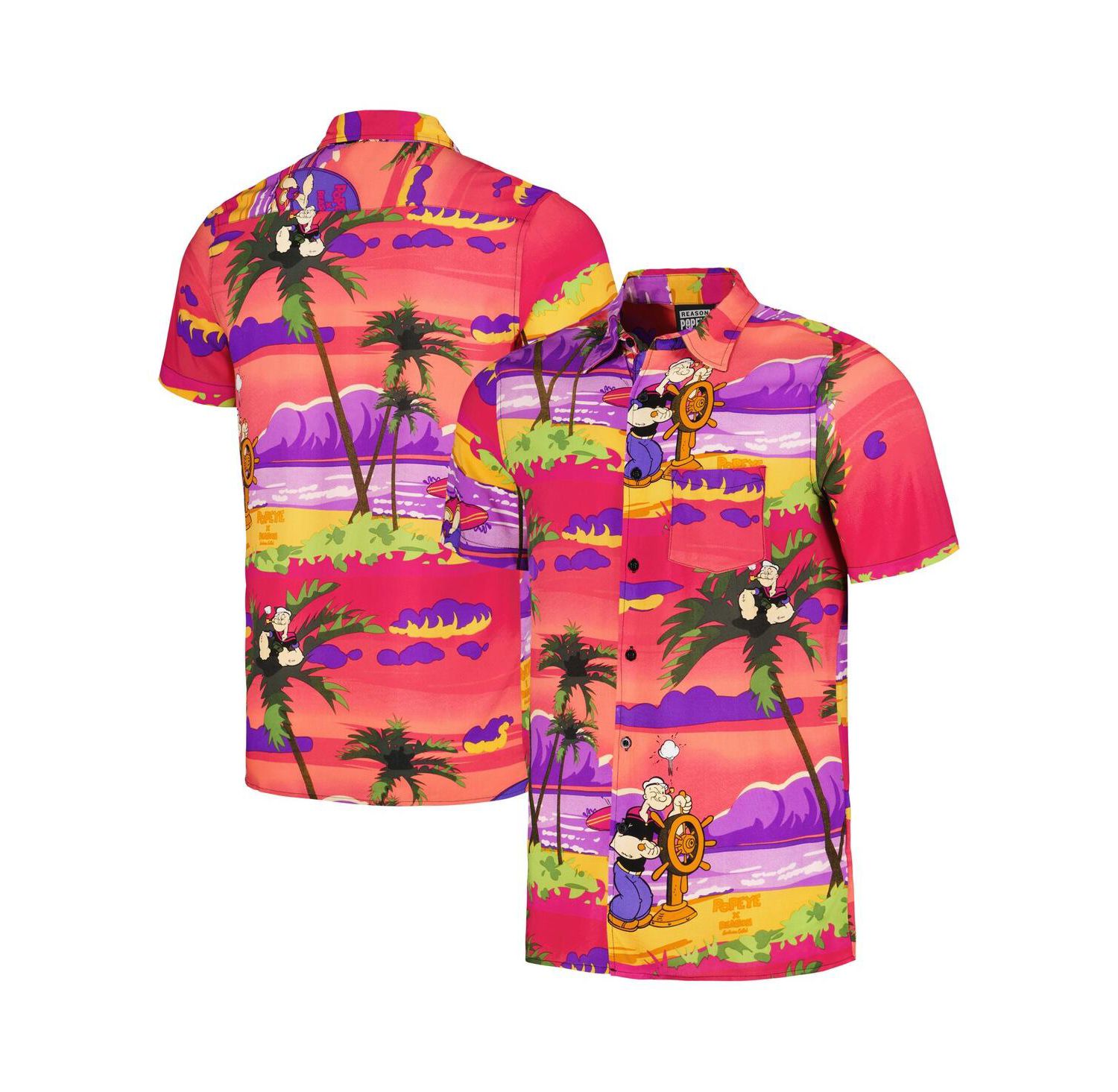 Men's and Women's Pink Popeye Sunset Button-Up Shirt
