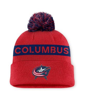 Fanatics - Women's Red/Navy Columbus Blue Jackets Authentic Pro Rink Cuffed Knit Hat with Pom